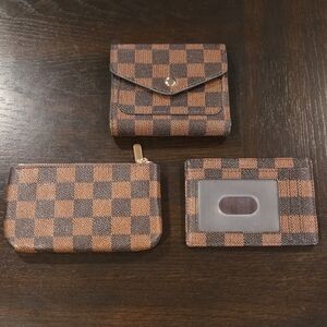 Emily Rose Checkered Brown and Dark Brown Accessory Trio